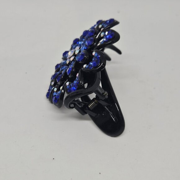 Crystal Flower Claw Hair Clip - Dark Blue - 137 crystals - Picture 2 of 12